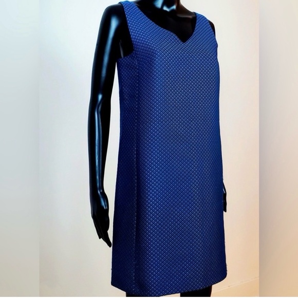 Club Monaco Diamond 3D Print Monogram  Jacquard Shift Dress Dark Blue - Picture 2 of 7